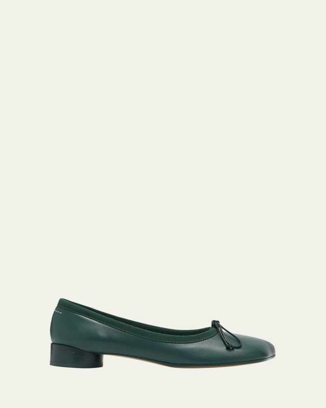 Leather Bow Ballerina Flats